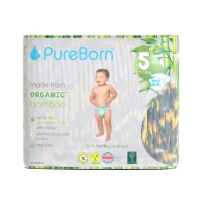 PUREBORN Organic Bamboo Unisex Nappies Βρεφικές Πάνες από Βιολογικές Ίνες Μπαμπού με Ενισχυμένο Απορροφητικό Πυρήνα & Δείκτη Υγρασίας με Σχέδιο Λεοπάρδαλη No5 (11-18kg) 22 Τεμάχια