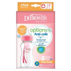 Dr Browns Μπιμπερό Πλαστικό Options+ Ροζ 0m+ 270ml 2 Τεμάχια [Wb 92601]