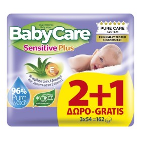 BABYCARE Promo Sensitive Plus Baby Wipes Μωρομάντηλα 3x54 Τεμάχια [2+1 Δώρο]