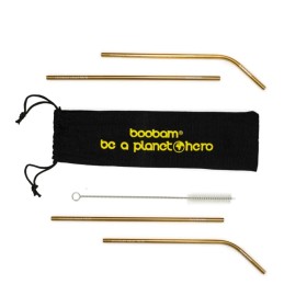 Boobam Straw Metal Titanium Gold Μεταλλικά Καλαμάκια 4 Τεμάχια
