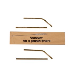 Boobam Straw Short Metal Titanium Gold Μεταλλικά Καλαμάκια 4 Τεμάχια