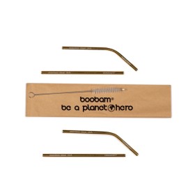 BOOBAM Straw Short Metal Titanium Gold Μεταλλικά Καλαμάκια 4 Τεμάχια