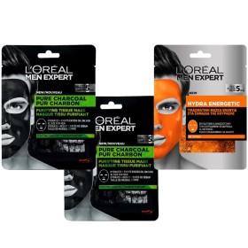 LOREAL MEN EXPERT Promo Pure Carbon Tissue Mask Ανδρικές Υφασμάτινες Μάσκες 2x30g & Hydra Energetic Tissue Mask 30g