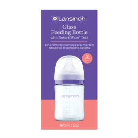 Lansinoh Γυάλινο Μπιμπερό Θηλασμού με Θηλή Naturalwave Αργής Ροής 160ml