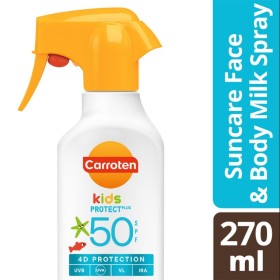 Carroten Kids Protect Plus Suncare Face & Body Milk Spray 4D Protection SPF50 Παιδικό Αντηλιακό Γαλάκτωμα για Πρόσωπο & Σώμα σε Spray 270ml Carroten Kids Protect Plus Suncare Face & Body Milk Spray 4D Protection SPF50 Παιδικό Αντηλιακό Γαλάκτωμα για Πρόσωπο & Σώμα σε Spray 270ml