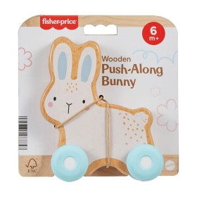 Fisher Price Newborn Animal Push Along Ξύλινο Λαγουδάκι με Σχοινάκι για Τράβηγμα από 6m+