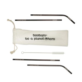 Boobam Straw Metal Titanium Black Μεταλλικά Καλαμάκια 4 Τεμάχια
