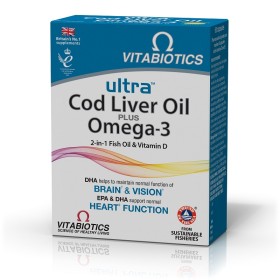 VITABIOTICS Ultra 2 in 1 Cod Liver Oil Supplement with Fish Oil & Cod Liver Oil 60 Capsules