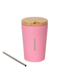 BOOBAM Επαναχρησιμοποιούμενη Κούπα με Μεταλικό Καλαμάκι και Βουρτσάκι Καθαρισμού Ροζ 350ml
