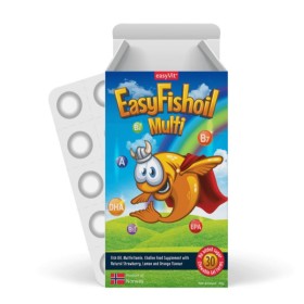 EASYVIT EasyFishoil Μulti Συμπλήρωμα Διατροφής με Ω3 & Βιταμίνες & Χολίνη 30 Μασώμενα Ζελεδάκια