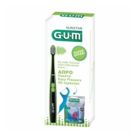 Gum Promo Sonic Daily Soft 4100 Ηλεκτρική Οδοντόβουρτσα Μπαταρίας σε Μαύρο Χρώμα & Μεσοδόντια Easy Flossers 30 Τεμάχια