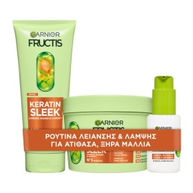 Garnier Promo Fructis Keratin Sleek Ρουτίνα για Λεία & Λαμπερά Μαλλιά με Σαμπουάν 200ml & Μάσκα 370ml & Ορό Λείανσης Μαλλιών 50ml