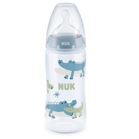 Nuk First Choice+ Πλαστικό Pp Μπιμπερό Θηλή Σιλικόνης Medium 6-18m Μπλε Κροκοδειλάκια 300ml [10.741.940]