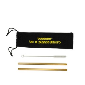 Boobam Straw Metal Wide Titanium Gold Μεταλλικά Καλαμάκια 2 Τεμάχια