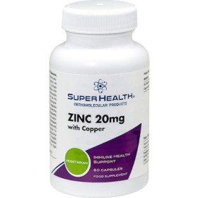 SUPER HEALTH Zinc 20mg with Copper Dietary Supplement with Zinc 60 Capsules