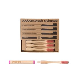 BOOBAM Brush X- Change Toothbrush Medium Pink with Handle 4 Pieces