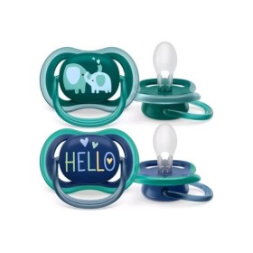 Philips Avent Ultra Air Ορθοδοντικές Πιπίλες Σιλικόνης Ελέφαντας & Hello 18m+ 2 Τεμάχια [Scf349/18]