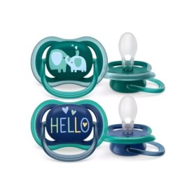 PHILIPS AVENT Ultra Air Ορθοδοντικές Πιπίλες Σιλικόνης Ελέφαντας & Hello 18m+ 2 Τεμάχια [SCF349/18]