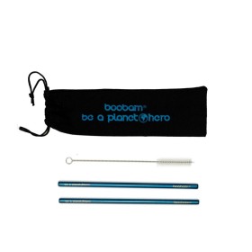 Boobam Straw Metal Wide Titanium Blue Μεταλλικά Καλαμάκια 2 Τεμάχια