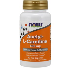 NOW Acetyl L-Carnitine 500mg Συμπλήρωμα για τον Εγκέφαλο & το Νευρικό Σύστημα 50 Μαλακές Κάψουλες