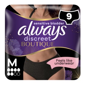 Always Discreet Boutique Εσώρουχα για την Ακράτεια Medium Μαύρο Χρώμα 9 Τεμάχια