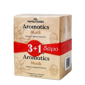 PAPOUTSANIS Promo Soap Bar Aromatics Βανίλια Μαδαγασκάρης 4x100g [3+1 Δώρο]