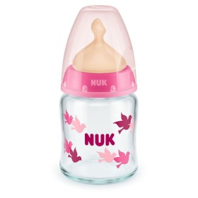 NUK First Choice+ Μπιμπερό Ροζ Πουλάκια Γυάλινο Με Θηλή Latex 0-6m 120ml Temperature Control [10.747.118]