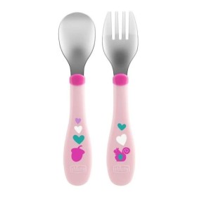 Chicco Metal Cutlery Σετ Πιρούνι & Κουτάλι Φαγητού για Κορίτσι 18m+ 2 Τεμάχια