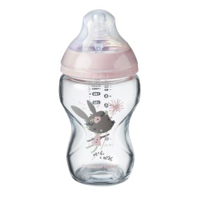 Tommee Tippee Closer To Nature Γυάλινο Μπιμπερό με Θηλή Σιλικόνης κατά των Κολικών 0m+ Pink Mouse 250ml