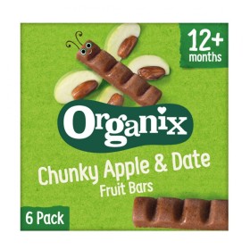 Organix Bio Chunky Apple & Date Μπάρες Φρούτων Μήλο & Χουρμάς 12m+ 6x17gr
