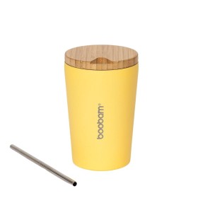 BOOBAM Επαναχρησιμοποιούμενη Κούπα με Μεταλικό Καλαμάκι και Βουρτσάκι Καθαρισμού Κίτρινη 350ml