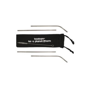 Boobam Straw Metal Silver Μεταλλικά Καλαμάκια 4 Τεμάχια