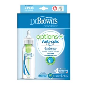 Dr. Browns Options SB 83005 Πλαστικό Μπιμπερό με Στενό Λαιμό με Θηλή Σιλικόνης Χρώμα Γαλάζιο  0m+ 3x250ml