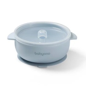 Babyono Silicone Suction Μπολάκι Σιλικόνης με Λαβές & Καπάκι & Βάση με Βεντούζα Μπλε 1 Τεμάχιο