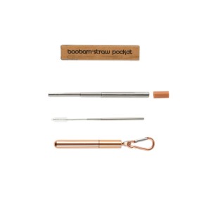 Boobam Straw Pocket Rose Gold Μεταλλικό Καλαμάκι