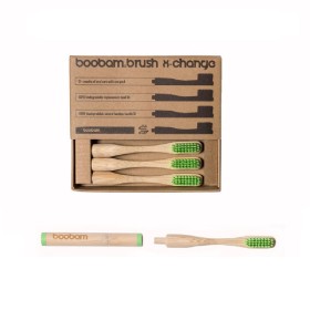 BOOBAM Brush X- Change Toothbrush Medium Green with Handle 4 Pieces
