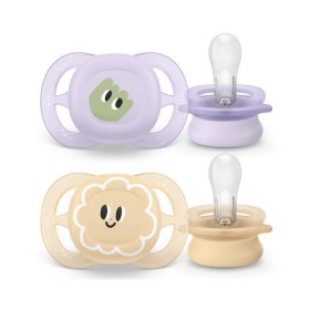 Philips Avent Ultra Start Silicone Orthodontic Soother Πιπίλα Σιλικόνης 0-2m Μωβ/Πορτοκαλί με Σχέδιο 2 Τεμάχια