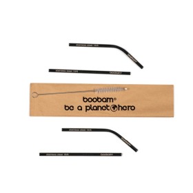 Boobam Straw Short Metal Titanium Black Μεταλλικά Καλαμάκια 4 Τεμάχια