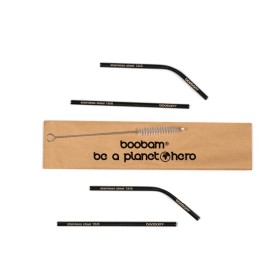 BOOBAM Straw Short Metal Titanium Black Μεταλλικά Καλαμάκια 4 Τεμάχια