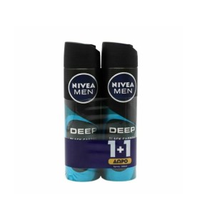 NIVEA Men Promo Deo Deep Black Carbon Beat Ανδρικό Αποσμητικό 2x150ml [1+1 Δώρο]