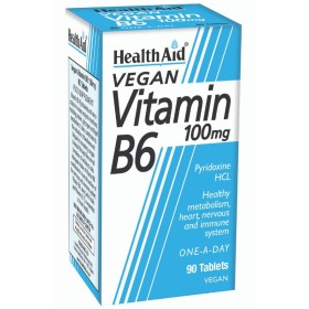 HEALTH AID B6 Vitamin 100mg Συμπλήρωμα με Βιταμίνη Β6 για Μεταβολισμό Υδατανθράκων & Λιπών 90 ταμπλέτες