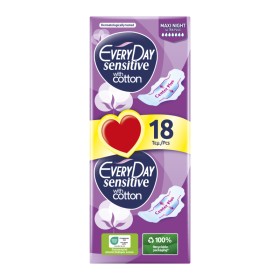 Everyday Sensitive With Cotton Maxi Night Economy Σερβιέτες Μεγαλύτερου Μήκους με Φτερά Προστασίας 18 Τεμάχια Everyday Sensitive With Cotton Maxi Night Economy Σερβιέτες Μεγαλύτερου Μήκους με Φτερά Προστασίας 18 Τεμάχια