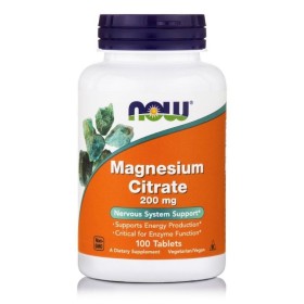 NOW Magnesium Citrate 200mg Vegetarian Συμπλήρωμα με Κιτρικό Μαγνήσιο για την Υποστήριξη Μυϊκού & Νευρικού Συστήματος 100 Ταμπλέτες