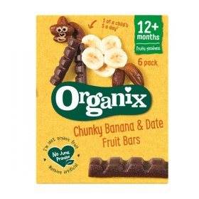 Organix Bio Chunky Banana & Date Μπάρες Φρούτων Μπανάνα & Χουρμάς 12m+ 6x17g