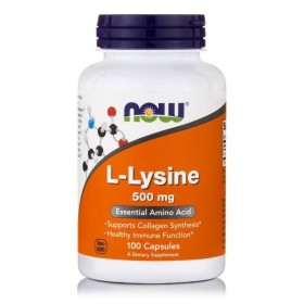 NOW L-LYCINE  500mg Συμπλήρωμα με Λυσίνη για την Υποστήριξη του Ανοσοποιητικού Συστήματος 100 Κάψουλες