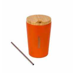 BOOBAM Επαναχρησιμοποιούμενη Κούπα με Μεταλικό Καλαμάκι και Βουρτσάκι Καθαρισμού Πορτοκαλί 350ml
