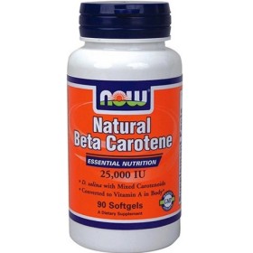 NOW Natural Beta Carotene 25.000IU Συμπλήρωμα με Καροτίνη για την Υγεία των Ματιών & του Δέρματος  90 Μαλακές Κάψουλες