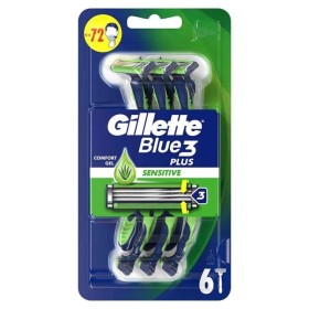 GILLETE Blue 3 Plus Sensitive Disposable Razors Sensitive Skin Green Color 6 Pieces