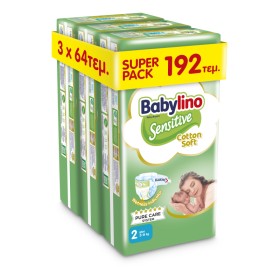 Babylino Sensitive Cotton Soft Νο2 Βρεφικές Πάνες Mini 3-6 Kg 3x64 Τεμάχια [Super Pack]