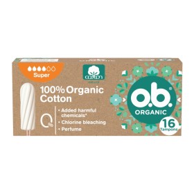 O.B.100% Organic Super Ταμπόν με 100% Πιστοποιημένο Οργανικό Βαμβάκι Χωρίς Απλικατέρ με Σούπερ Απορροφητικότητα για Ημέρες με Μεγάλη Ροή 16 Τεμάχια